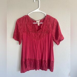 Knox Rose Crimson Lace Detail Blouse